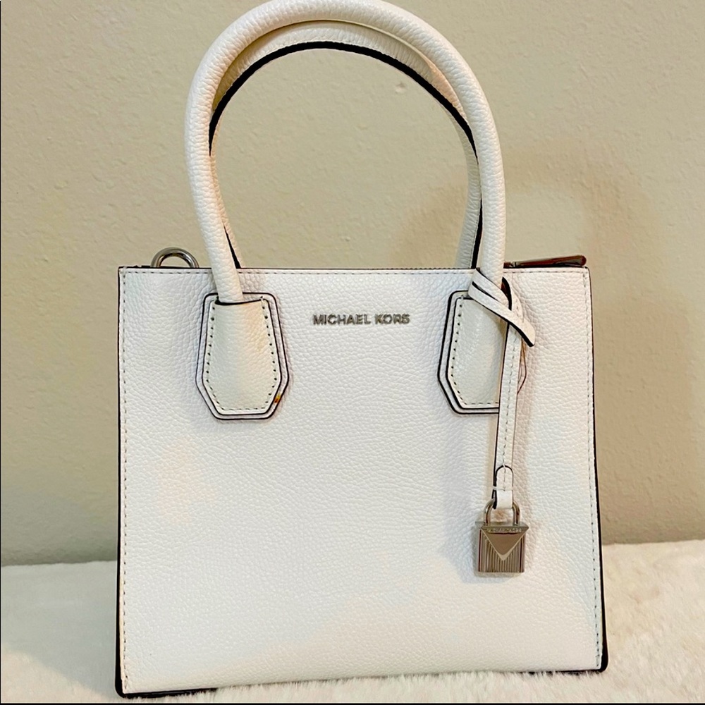 Michael Kors Mercer Small Pebbled Leather Crossbody Bag white